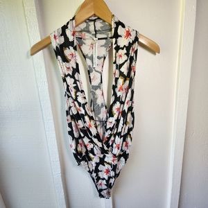 Free People Sure Please Bodysuit Black Floral Intamitely Free Size Small